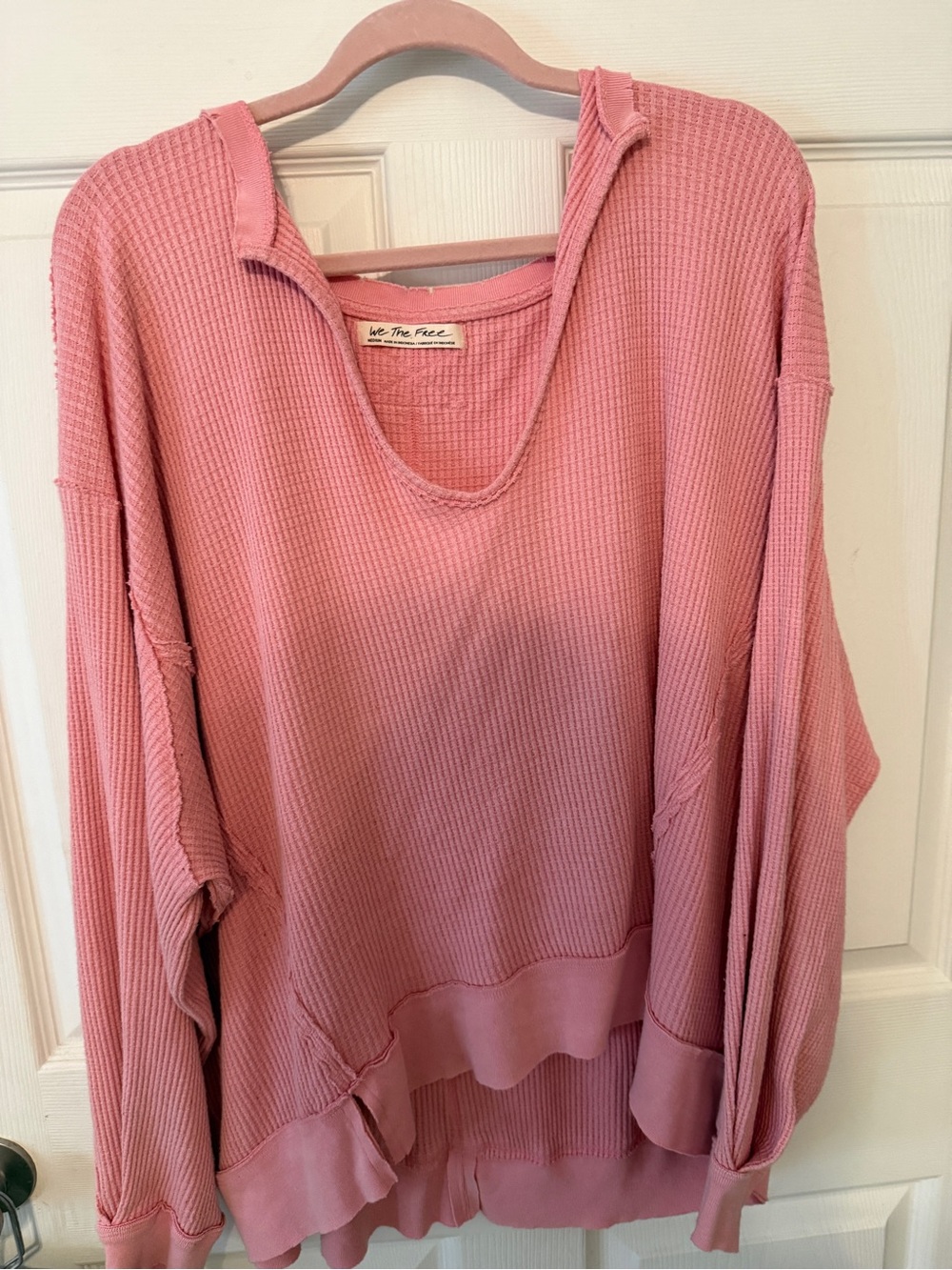 We The Free Waffle-Knit Hoodie in Pink
